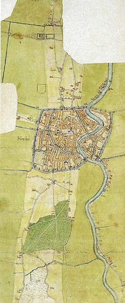 Kaart van Haarlem van Jacob van Deventer uit circa 1560.