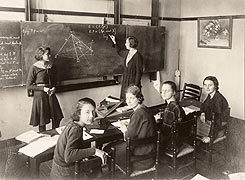 Meetkundeles op de meisjes-HBS in Utrecht omstreeks 1925.