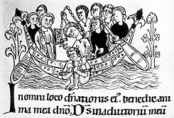 Om vast te stellen wie schuld had, werden beide partijen soms onderworpen aan een godsoordeel zoals de waterproef, hier te zien op een tekening uit de 12de eeuw.