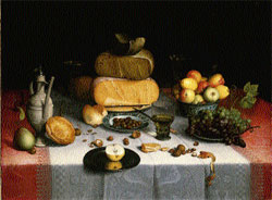 Gedekte tafel met kaas en fruit, omstreeks 1615 geschilderd door Floris van Dijck.